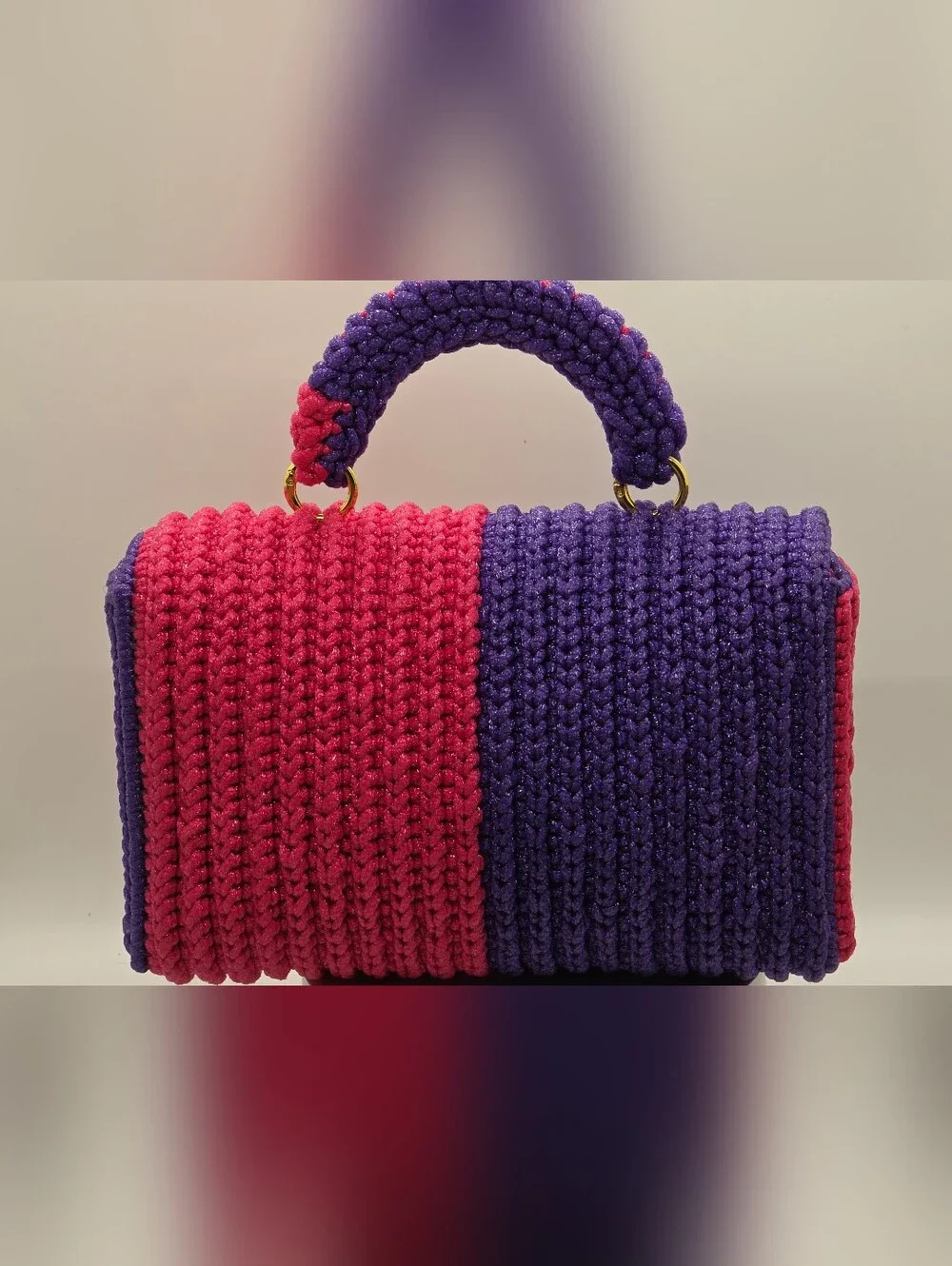 Purple & Pink Braided Top-Handle Women’s Bag